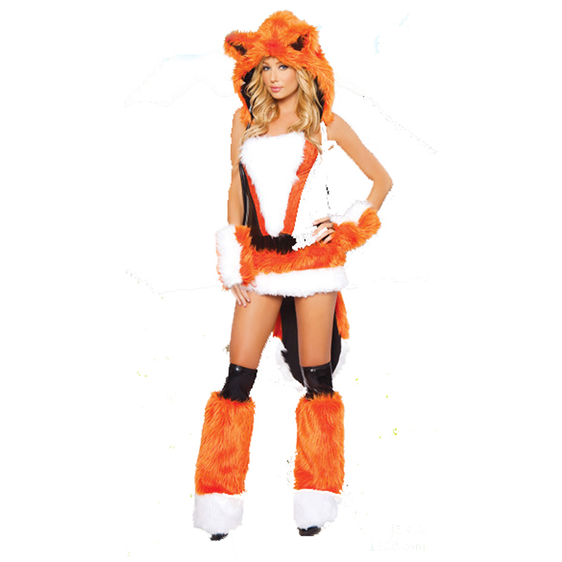 Orange Sexy Carnival Cosplay Winter Fox Costume Faux Fur Animal Uniform ...