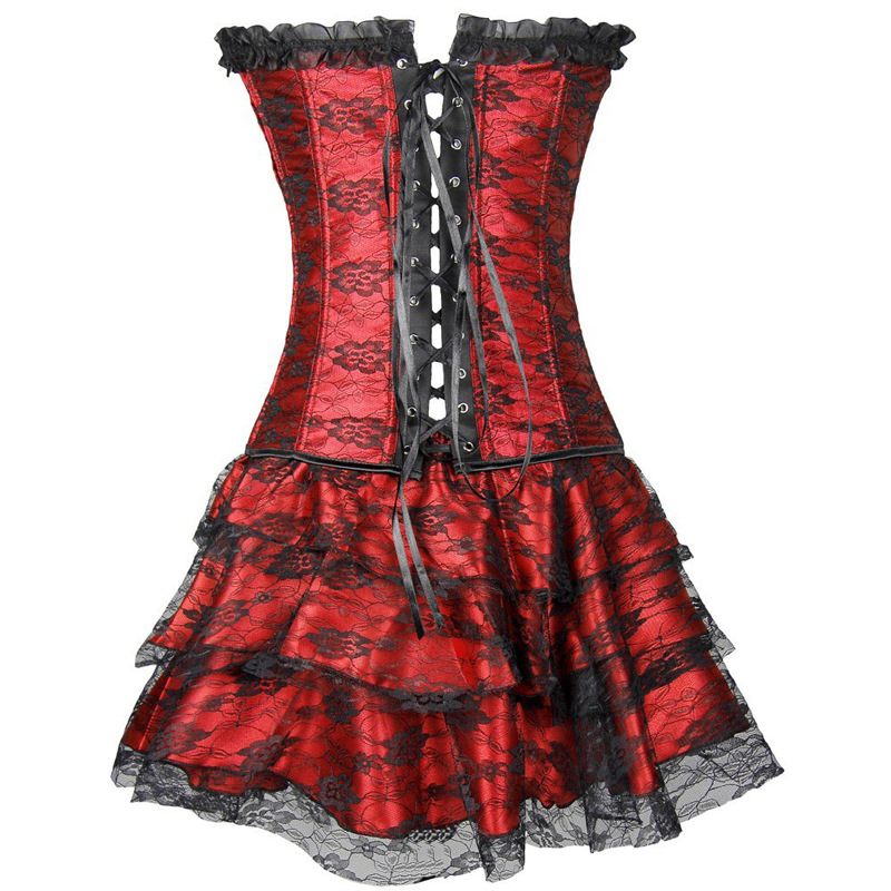 Red Luxury Court Corset Dress Underbust Corselet Palace Gorset with ...