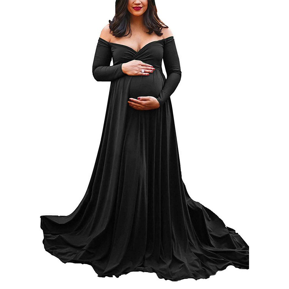 Black Sexy Maternity Dresses Pregnant Women Long Sleeve Baby Shower ...
