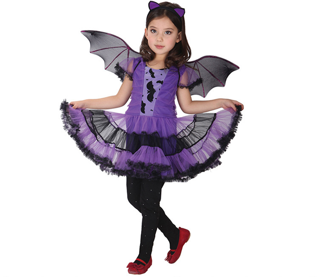 Child Halloween Batty Costume Girl Bat Cosplay Fancy Dress PQ17130N